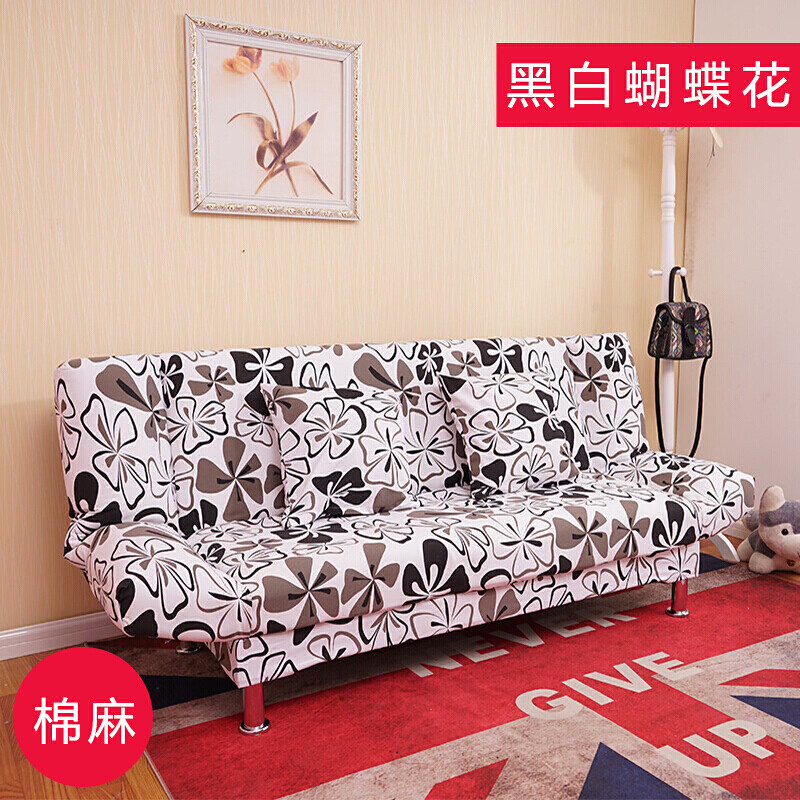 苏宁放心购沙发床小户型沙发简易三人出租房经济型小户型简易出租房三人迷你沙发三人出租房沙发简_880_47 黑白蝴蝶花棉麻三人座1.8米长不带抱枕