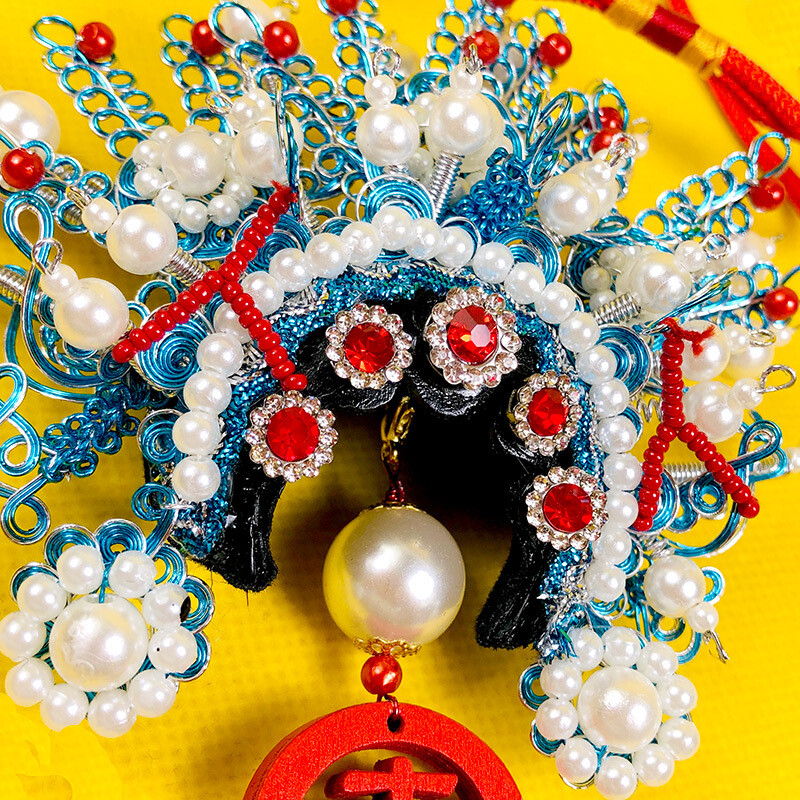 车内挂件中国风礼品戏曲头饰脸谱头盔挂件出国礼品创意礼品 蓝花旦