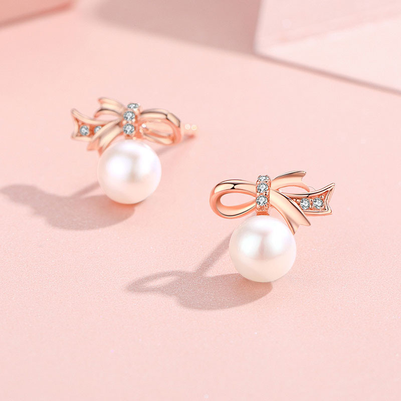 佰色传情925纯银高级感耳环女气质网红淡水珍珠耳坠新款潮耳钉 玫瑰金