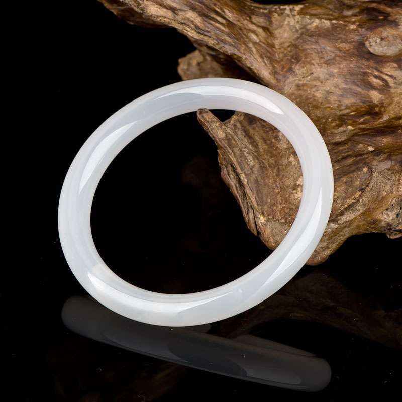 御灵珠宝 天然水晶 天然冰种白玛瑙玉髓手镯 水润透亮 圆款