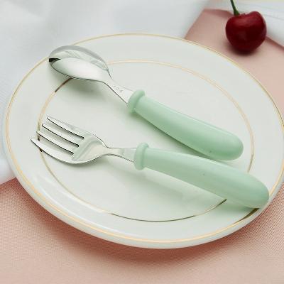 阳光飞歌 304不锈钢儿童便携餐具 婴儿宝宝便携趣味叉勺餐具套装 带便携盒 绿色款晒单图