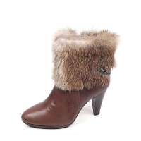Bata/拔佳2012冬季深啡小牛皮/浅啡兔毛女鞋AWI41D深