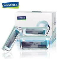 三光云彩(GLASSLOCK) 钢化玻璃耐热保鲜盒套装韩国进口饭盒食品收纳盒三件套密封防漏储物盒 -3BC