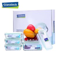 三光云彩(GLASSLOCK)韩国进口钢化玻璃保鲜盒五件套可微波炉加热饭盒上班族带饭带盖密封便当碗5件套装GL07 GL07