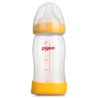贝亲“自然实感”宽口径PP奶瓶240ml配L奶嘴（黄色旋盖/Lsize）AA96