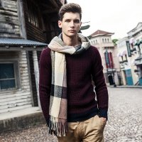 皇英格男式修身圆领针织衫WG050红色 红色 M