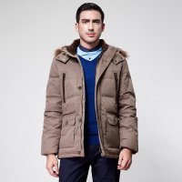 鸭鸭 毛领帽加厚大码羽绒服正品男装外套冬装潮A-917 卡其 190/104A
