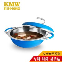 KMW绿鼎304不锈钢宝石蓝健康汤锅26cm 加厚炫彩双耳汤锅煤气适用