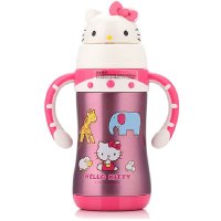 HelloKitty 凯蒂猫 卡通儿童学饮杯 不锈钢 透明粉300ml