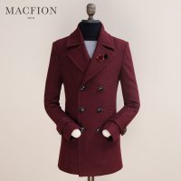 迈克.菲恩MACFION男士韩版修身风衣中长款毛呢大衣11002 红色 XL