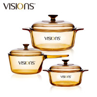康宁(VISIONS)锅具套装晶彩透明玻璃锅系列 汤锅2.25L+1.25L+单柄锅1.5L
