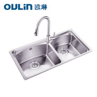 [苏宁自营]欧琳Oulin 不锈钢水槽 抽拉龙头 厨房水槽大双槽水槽龙头套装 厨房洗菜盆洗碗池OLWG80450 CFL002抽拉龙头