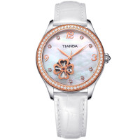 天霸(TIANBA)手表 休闲时尚镂空全自动机械皮带女表 专柜同款 机械表 女TL6020.02PW 白色皮带 白色