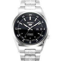 精工(SEIKO)手表 SEIKO 5号系列智慧夜光防水商务不锈钢带自动上链机械男表SNK567J1 黑色