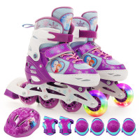 迪士尼(Disney)儿童轮滑鞋套装 可调节 闪光男女 透气 溜冰鞋 Q蓝色冰雪奇缘27-30码