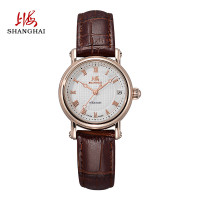 上海SHANGHAI手表 女士自动机械表 女时尚潮流舒适皮带日历显示大表盘手表女表X627 玫瑰金女