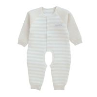 安笛贝乐婴幼儿通用秋冬夹棉纯棉内衣保暖连体衣开裆哈衣爬服3-6-9-12个月男女宝宝衣服秋装66-90cm 米色 73cm（适合身高66-73cm）