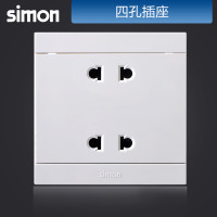 西蒙(simon)86型开关插座i3雅白色四孔插座二位两极电源墙壁插座家用311072 i3系列白色 四孔插座
