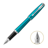 派克PARKER 钢笔 新款都市孔雀蓝白夹墨水笔 学生商务办公文具用品 可吸墨可替换墨囊0.5mm金属不锈钢F笔尖 都市孔雀蓝白夹墨水笔
