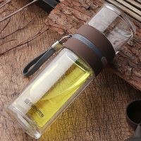 富光(FUGUANG)玻璃杯G1609-SH-240 240ml创意随手杯过滤杯子男双层水杯便携茶水分离泡茶杯 深棕色