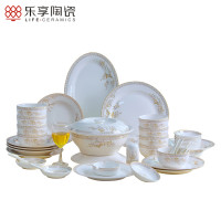 乐享景德镇骨瓷餐具56头韩式餐具套装家用吃饭碗盘 碗碟套装天鹅湖