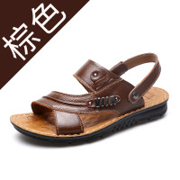 头层牛皮新款男士沙滩鞋男鞋大码防滑青年鞋子拖鞋休闲真皮夏季凉鞋男 10788棕色 38码
