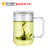 物生物(RELEA)君子杯创意玻璃杯不保温 带盖透明办公过滤茶杯男士水杯随手杯 花茶杯子420ml 透明