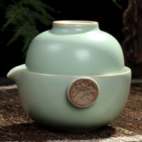 常生源 旅行功夫茶具 原矿汝窑祥龙快客杯 一壶一杯套装汝瓷开片便携茶杯