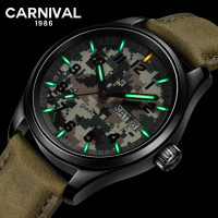 嘉年华Carnival新款瑞士品牌手表女士潮流石英表 女表简约防水正品真皮时尚气质女腕表罗马刻度带日历8871 玫白黑皮