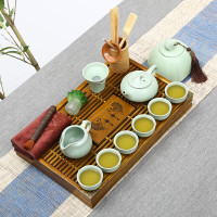 常生源 功夫茶具套装仿宋汝窑开片柯木实木茶盘茶壶茶杯茶具茶叶罐整套 双鱼如意汝窑套装