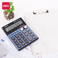 得力deli1558双模式语音计算器双电源计算器12位大屏语音多功能办公财务专用蓝色
