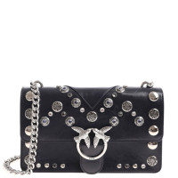 【直营】品高(PINKO) LOVE MAXI STUDS 系列女士单肩斜挎花纹铆钉链条包 牛皮 欧美时尚 深蓝色