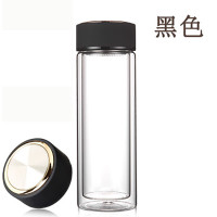 希诺 X1627 玻璃杯 双层便携水杯 过滤茶杯子 320ml 颜色备注(红、蓝、咖啡、黑) 颜色备注