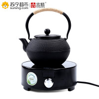 言艺 铸铁壶煮茶壶 大容量泡茶壶煮茶器茶具电陶炉茶炉套装 雨霖铃配黑金钢