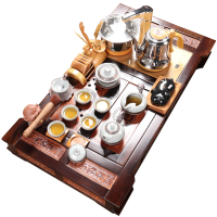 尚帝 黑檀花梨茶盘实木茶台整套茶具古典陶瓷功夫茶具茶壶茶杯 百福满堂茶台龙珠11入智能旋转电热炉套装