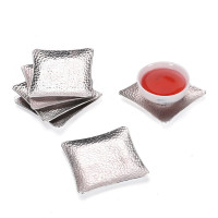 尚帝（shangdi）创意杯托茶托合金隔热垫日式功夫茶具茶道配件 手工捶纹自在四方茶杯垫6片装