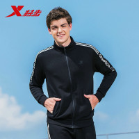特步(Xtep)男子外套2018秋季新款男士短款细毛线轻便舒适拉链运动毛衣/线衫针织上衣882329069514 黑色 L（成人）