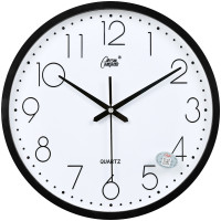 康巴丝钟表挂钟客厅圆形宜家创意时钟挂表简约现代静音电子石英钟(1a2)_14英寸（直径35.5厘米） 黑色 白盘
