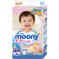 尤妮佳Moony大号婴儿纸尿裤尿不湿L号L58片(9kg-14kg) 增量装 日本原装进口