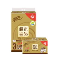 清风抽纸原木纯品金装软抽纸3层150抽*3包中规格 BR36MJ(16提起订) 卡其色