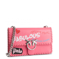 [直营]品高(PINKO) Fabulous 涂鸦印花牛皮迷你 Love 手袋 搭扣燕子包链条包单肩包斜挎包 女包 珊瑚色1P21BSY5F9R99