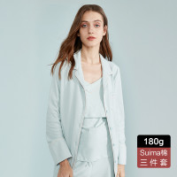 嫚熙(EMXEE) 月子服春夏款孕妇睡衣产后家居服纯棉吸汗三件套孕妇哺乳睡衣 180g空镜蓝〔三件套〕 XL