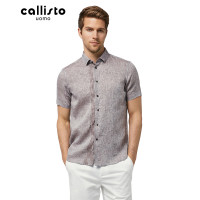 CALLISTO卡利斯特夏季男士全麻透气修身方领时尚都市短袖衬衫男SNCSS088BR bd 棕色 L