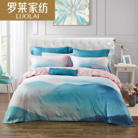 罗莱家纺四件套全棉纯棉清新1.8m床上四件套简约被套床单花颜远山 蓝色 1.8m床