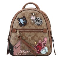 COACH 蔻驰 欧美时尚PVC拉链双肩包单肩两用包 卡其色