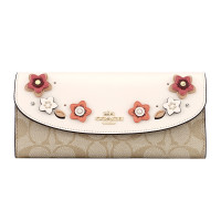 COACH 蔻驰 奢侈品 女士卡其白色皮革长款钱包横款钱夹 卡其白色