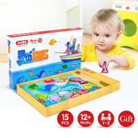 米米智玩 木制益智玩具双面立体磁性钓鱼婴幼儿童游戏2-3-4岁拼图识鱼板