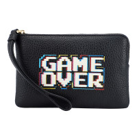 COACH 蔻驰 奢侈品 欧美时尚女士黑色字母款皮革短款手拿包零钱包女手包 黑色字母款