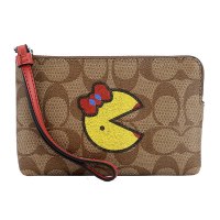 COACH 蔻驰 奢侈品 欧美时尚女士深卡其色印花人造革短款零钱包手包 卡其色印花
