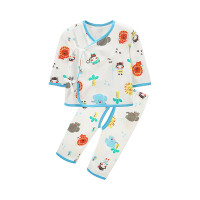 男童长袖挖档系带和尚服两件套 米白色 59cm